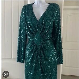 Eliza J Teal Sequin Long Sleeve Dress